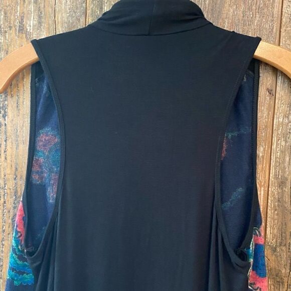 Sacred Threads S/M Black Teal BOHO Floral Fabric Lagenlook Sleeveless Duster - Picture 9 of 13